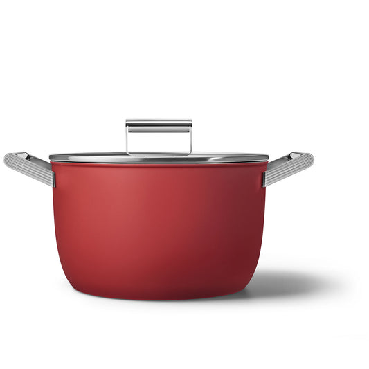 SMEG CKFC2611RDM Kochtopf 2 Griffe mit Deckel, Durchmesser 26cm, Rot