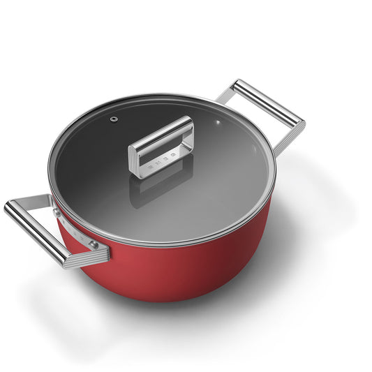 SMEG Kochtopf CKFC2411RDM rot, mit Deckel, Durchmesser 24cm